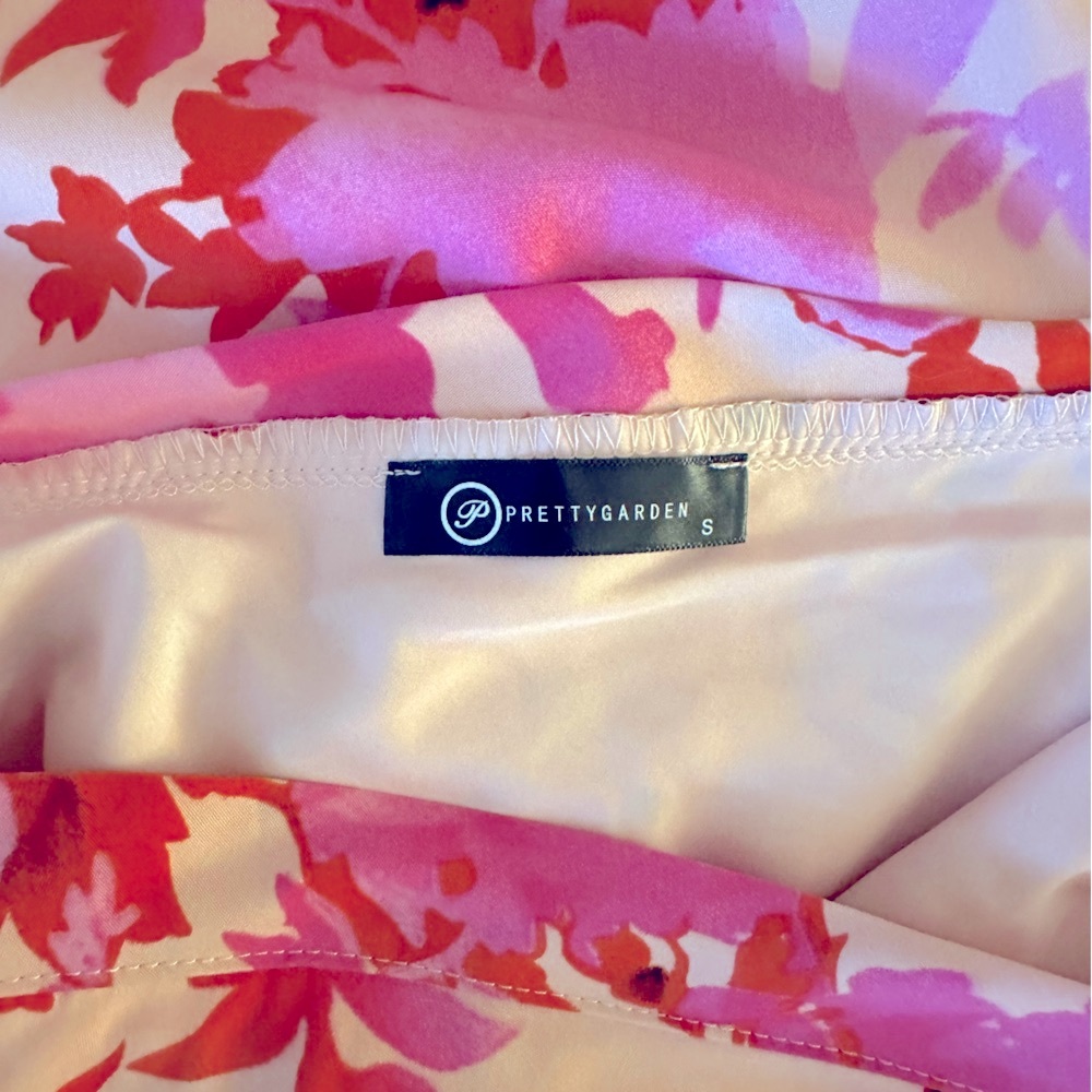 PRETTYGARDEN One-Shoulder Pink Floral Dress S - Picture 6 of 7